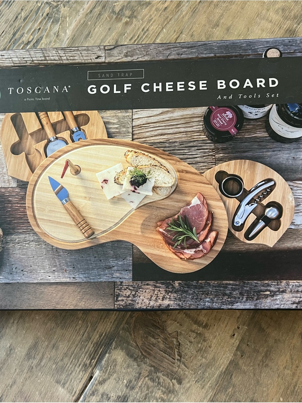 NWT Toscana Sand Trap Golf Cheese Board and Tools Set - Natural Wood